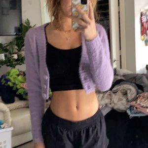 purple cropped cardigan/ sweater